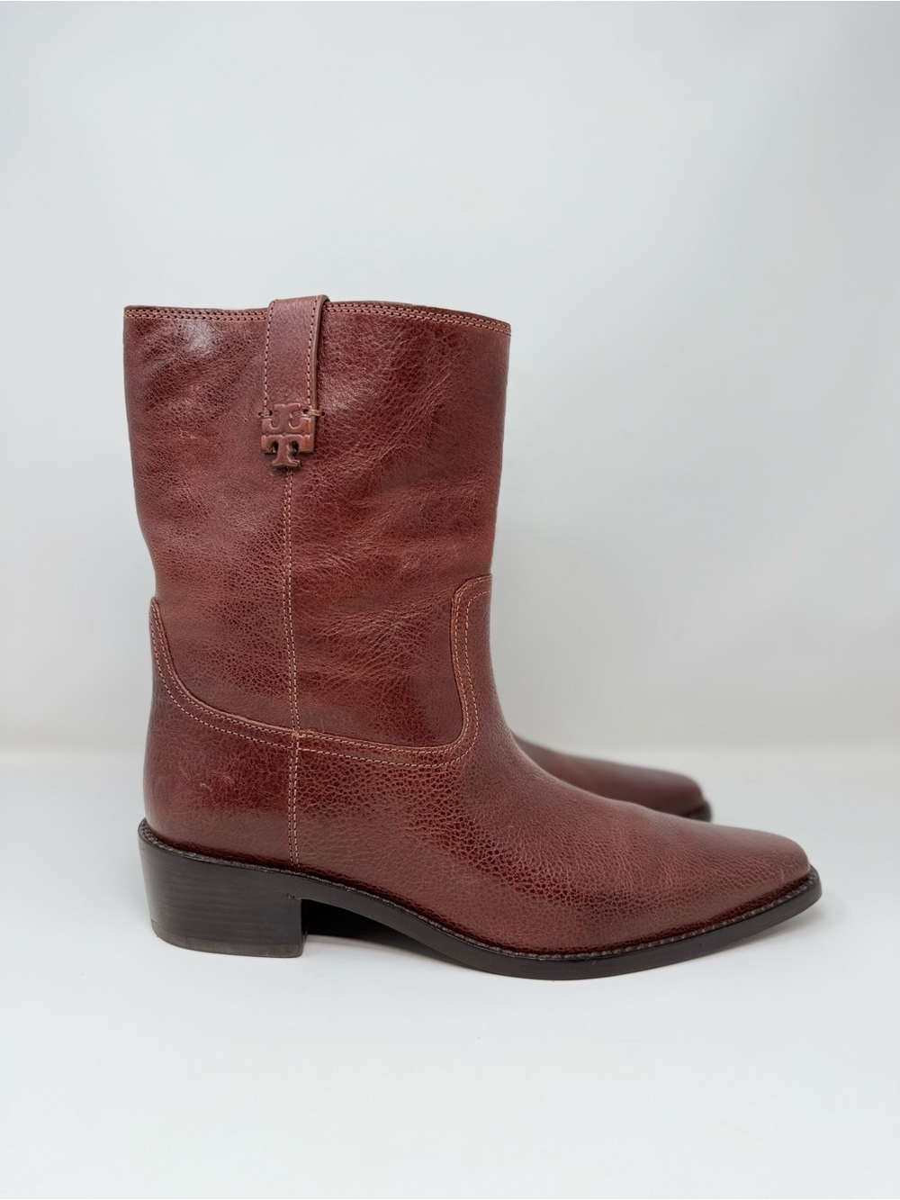 Tory Burch City Western Ankle Boot Brown Leather Sz 9.5 - Picture 4 of 15